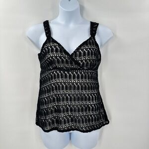 Boho Crochet‎ Lace Tank Top Large Black Sheer Festival Fairycore Whimsigoth *